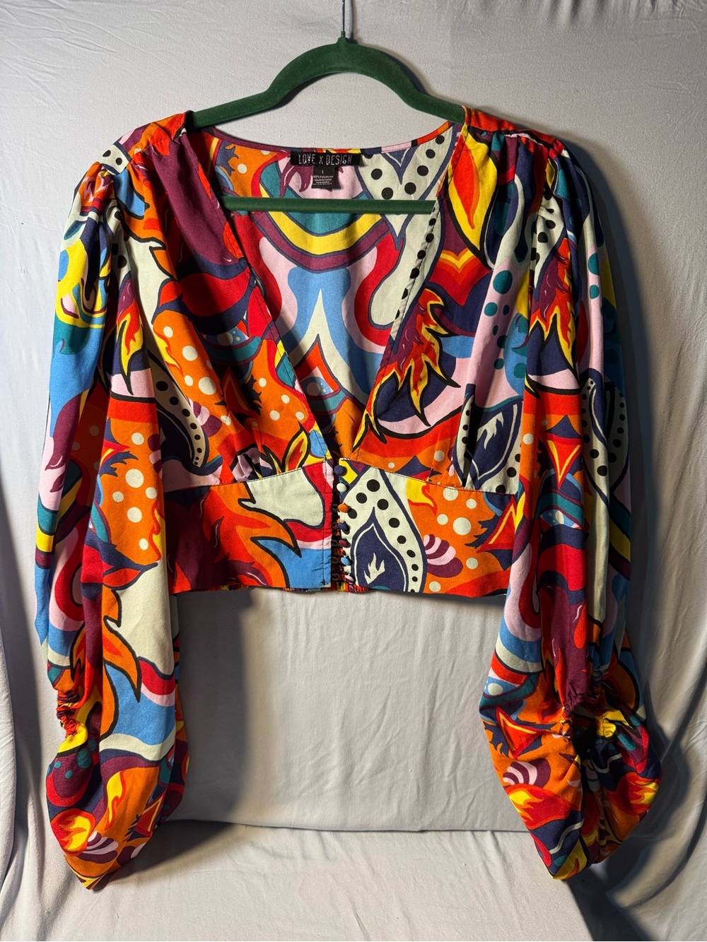 Forever 21 Multicolor V-Neck Puff Sleeve Crop Top